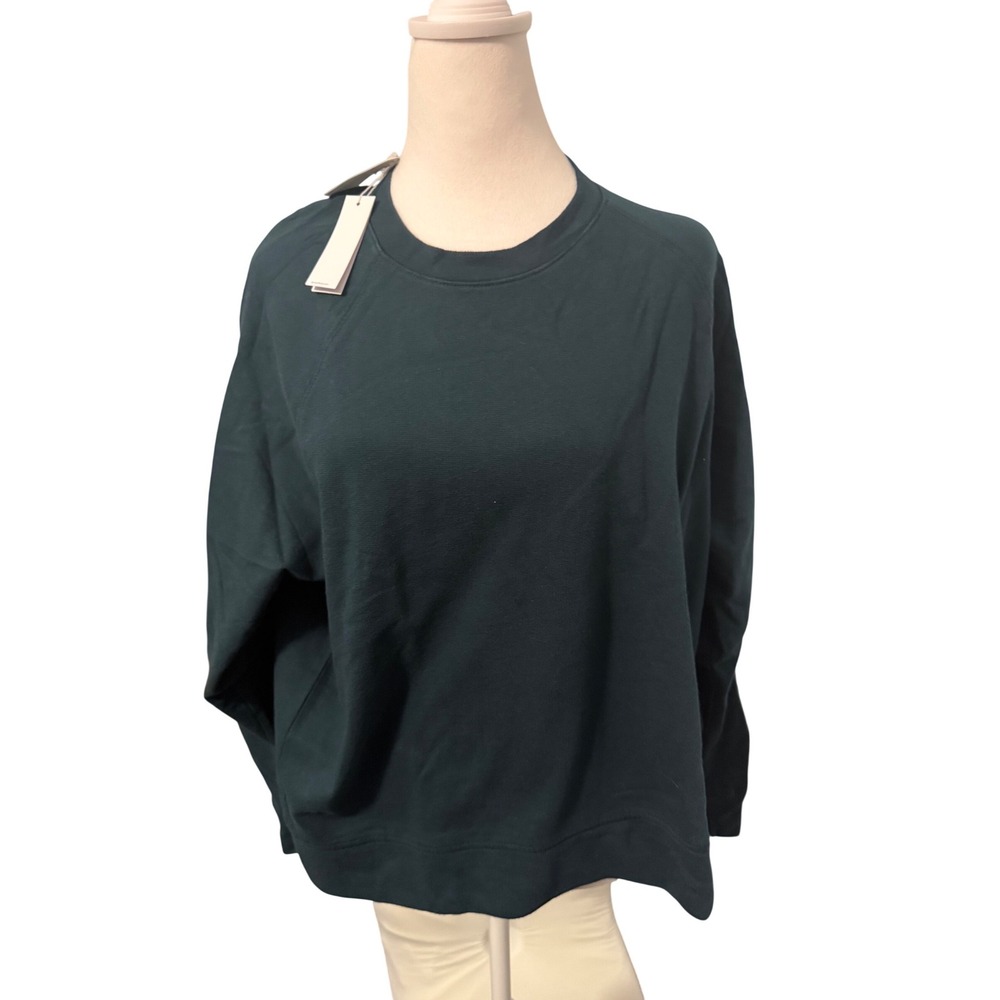 James Perse Laurel Cotton French Terry Crewneck Sweater WXAH3657CU Green Size 2 - Picture 4 of 7